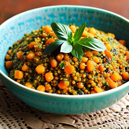 Home 16 **Image:** A vibrant, modern fusion dish combining traditional Pakistani lentils (daal) with quinoa and chia seeds, garnished with fresh herbs. Focus on colorful presentation to showcase the blending of old and new ingredients.