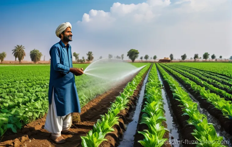 지속 가능한 식품 생산 방법 - **Prompt:** A vibrant, sun-drenched agricultural field in a rural Pakistani landscape, showcasing ad...