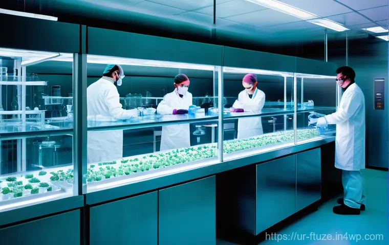 소비자 요구에 맞춘 미래식품 개발 - **Prompt:** A high-tech, sterile laboratory interior with soft, ambient lighting. Diverse scientists...
