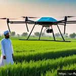 Home 18 미래식품 혁신을 위한 정부 정책 - A vibrant rural Pakistani village scene showcasing modern agriculture technology integration: farmer...